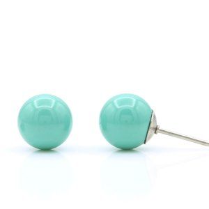 Jade Swarovski Pearl Earrings | 8mm Green Pearl Studs | Colored Pearl Earrings